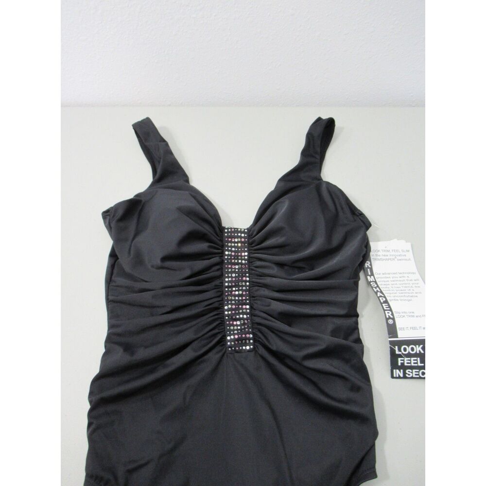 Trimshaper Swimsuit Black w/Purple & Silver Embellishment Size 14 NWT - Picture 2 of 7